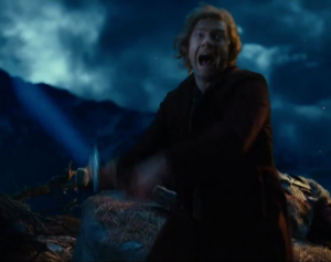 Bilbo (Martin Freeman) decides to intervene to defend Thorin against the wargs, in The Hobbit: An Unexpected Journey. Screencap.