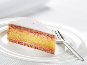 This is a Zuger Kirschtorte, or a cake in the style of the Swiss city of Zug. It's soaked with cherry brandy, so possibly not what Daniel ate as a child.